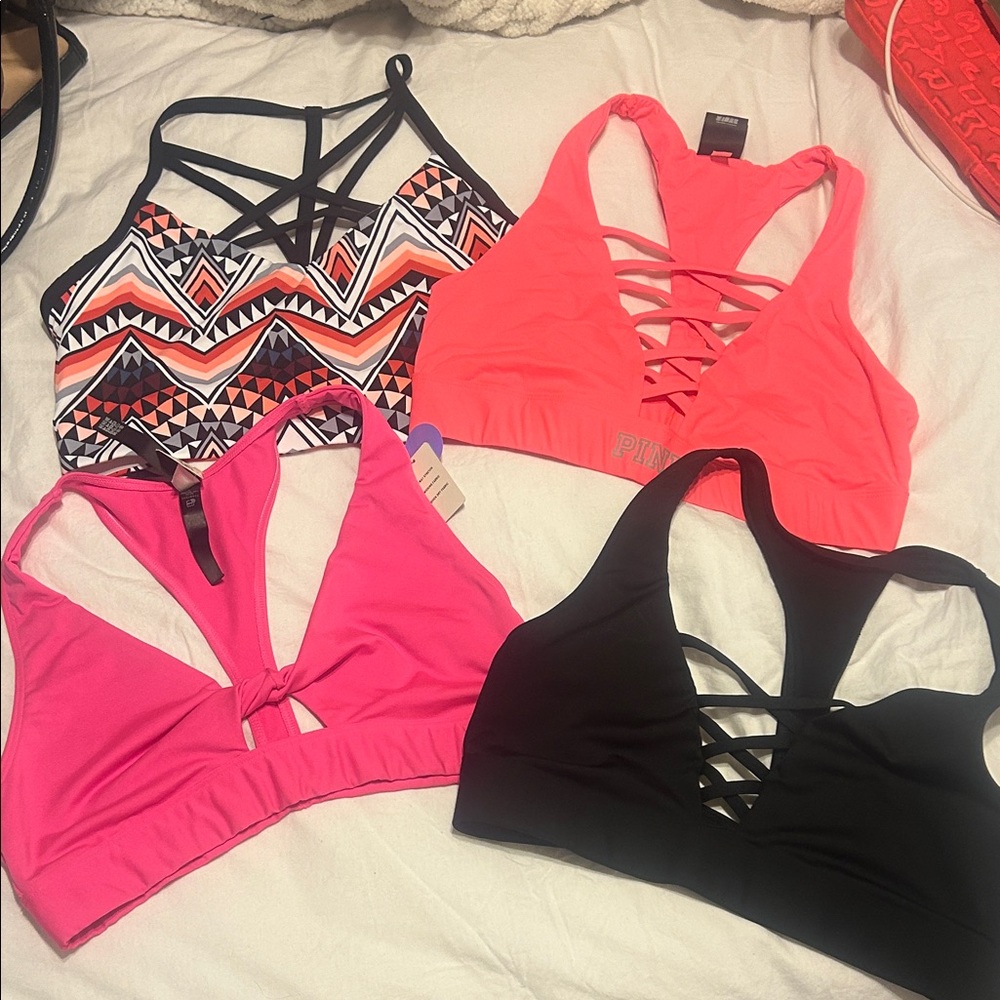 Lot of 4 Colorful Strappy Sports Bras Set by PINK Victoria’s Secret